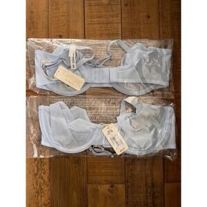 AEIRE Mesh Smoothez Bra's 32 D Balconette unlined underwire 2 Pack Blue